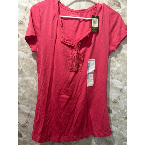 Eddie Bauer Ruffle Trim Top Short Sleeve Casual Everyday Tee Shirt‎ Large - Picture 1 of 9